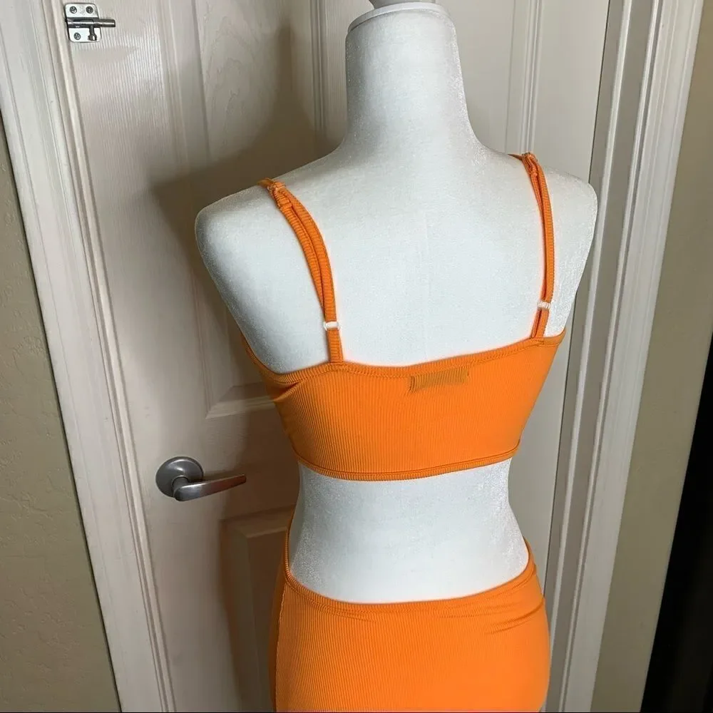 Shein Double Crazy Ruched Bust Cutout Bodycon Dress Size XS Orange